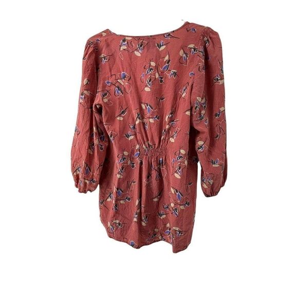 Yumi Kim Silk Blouse Womens Size M Red Floral 3/4 Sleeve Scoop Neck Button Front - Picture 3 of 7
